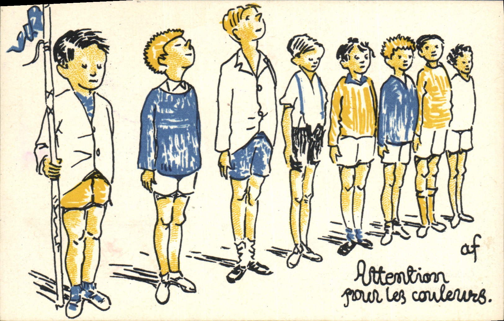 Postal Niños Atención para los colores Colonias