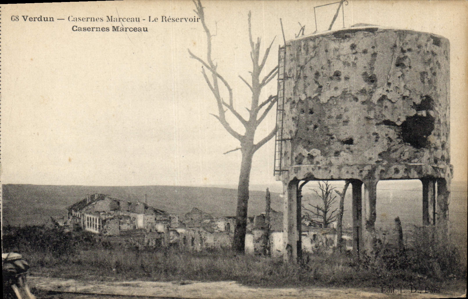 Vintage Postcard Tower water Verdun Marceau Barracks the Militaria tank