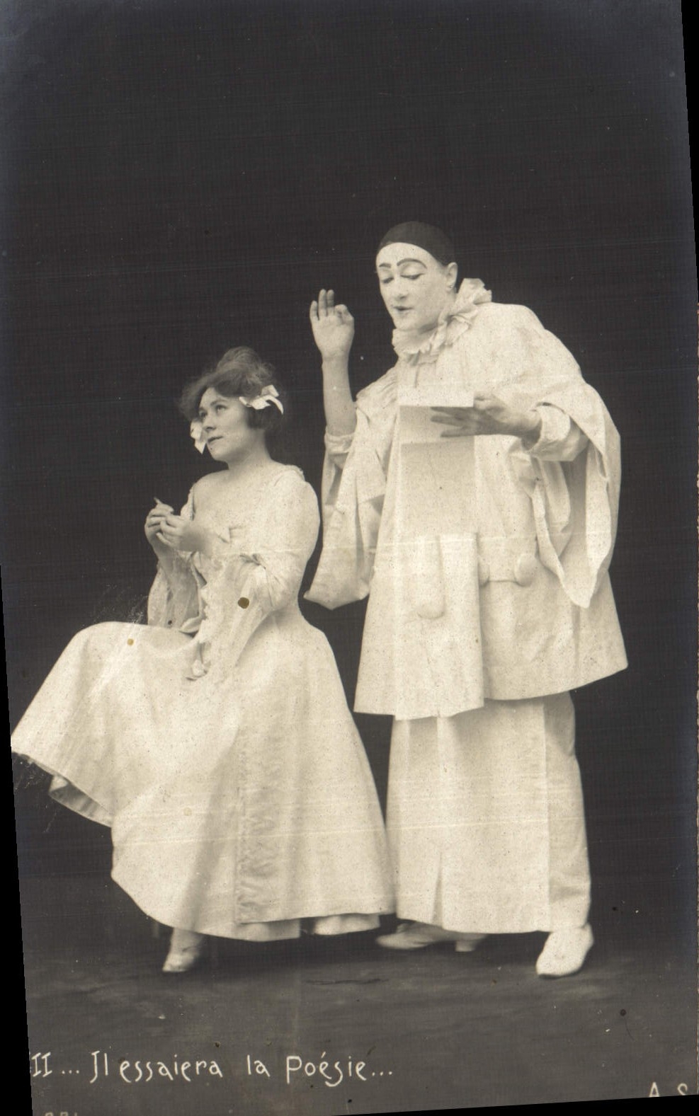Vintage Postcard Pïerrot Pierrots It will test poetry