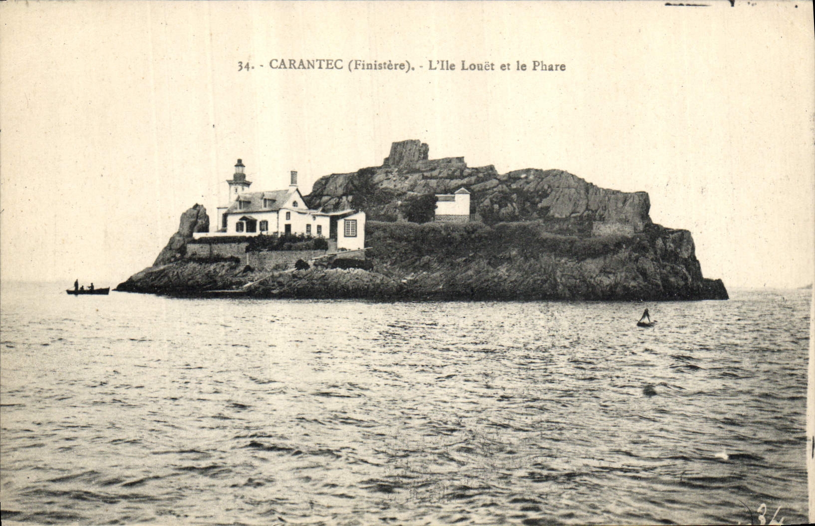 Vintage Postcard Carantec Headlight the island Louet and the headlight