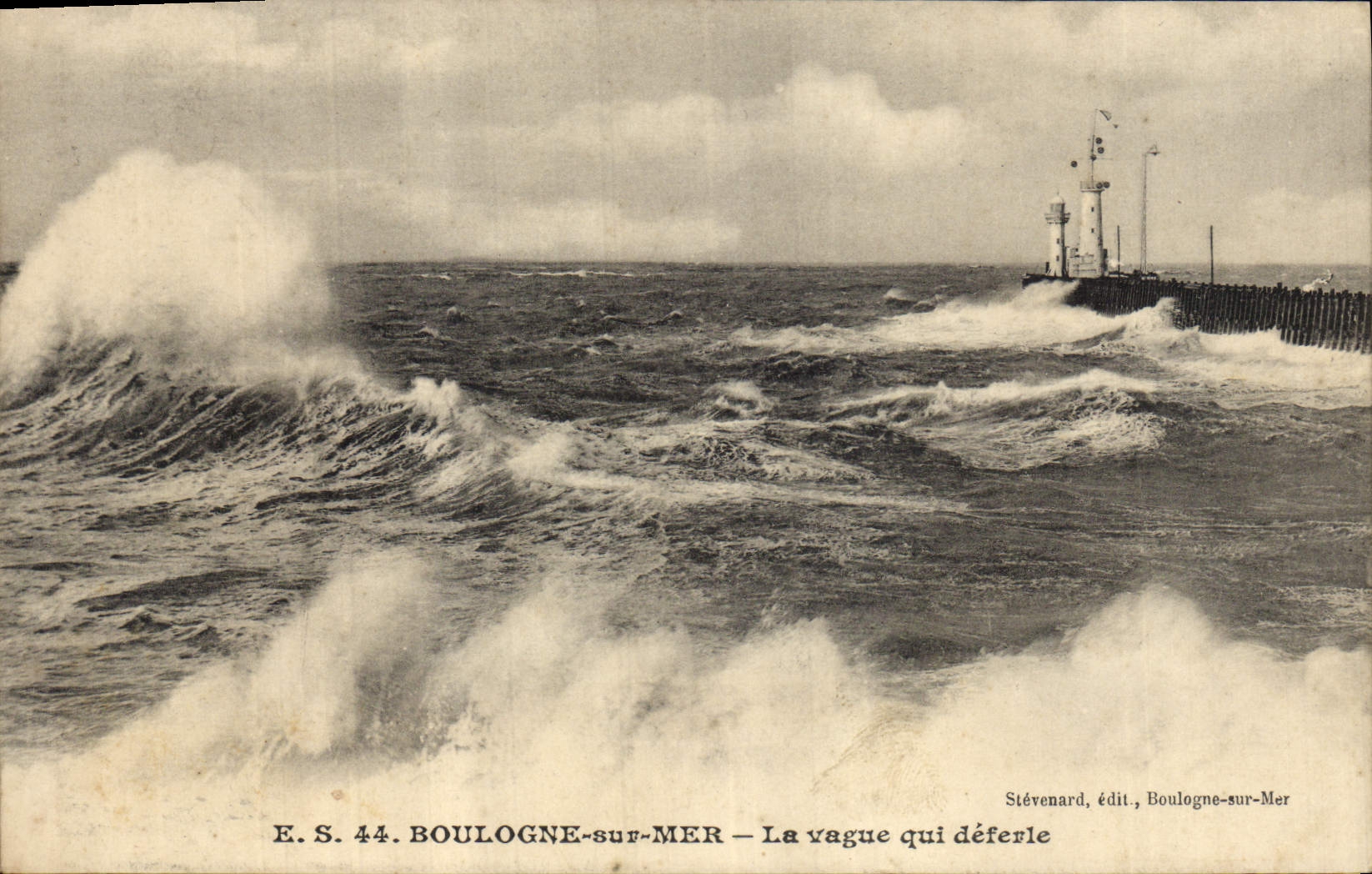 Vintage Postcard Boulogne Headlight on Sea the wave which breaks