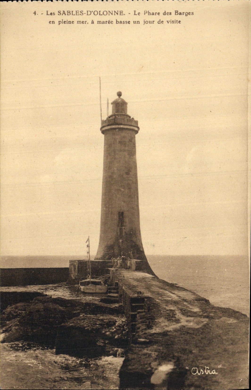 Vintage Postcard Phare of the Barges on the open sea has low tide one day of visit Sands of Olonne
