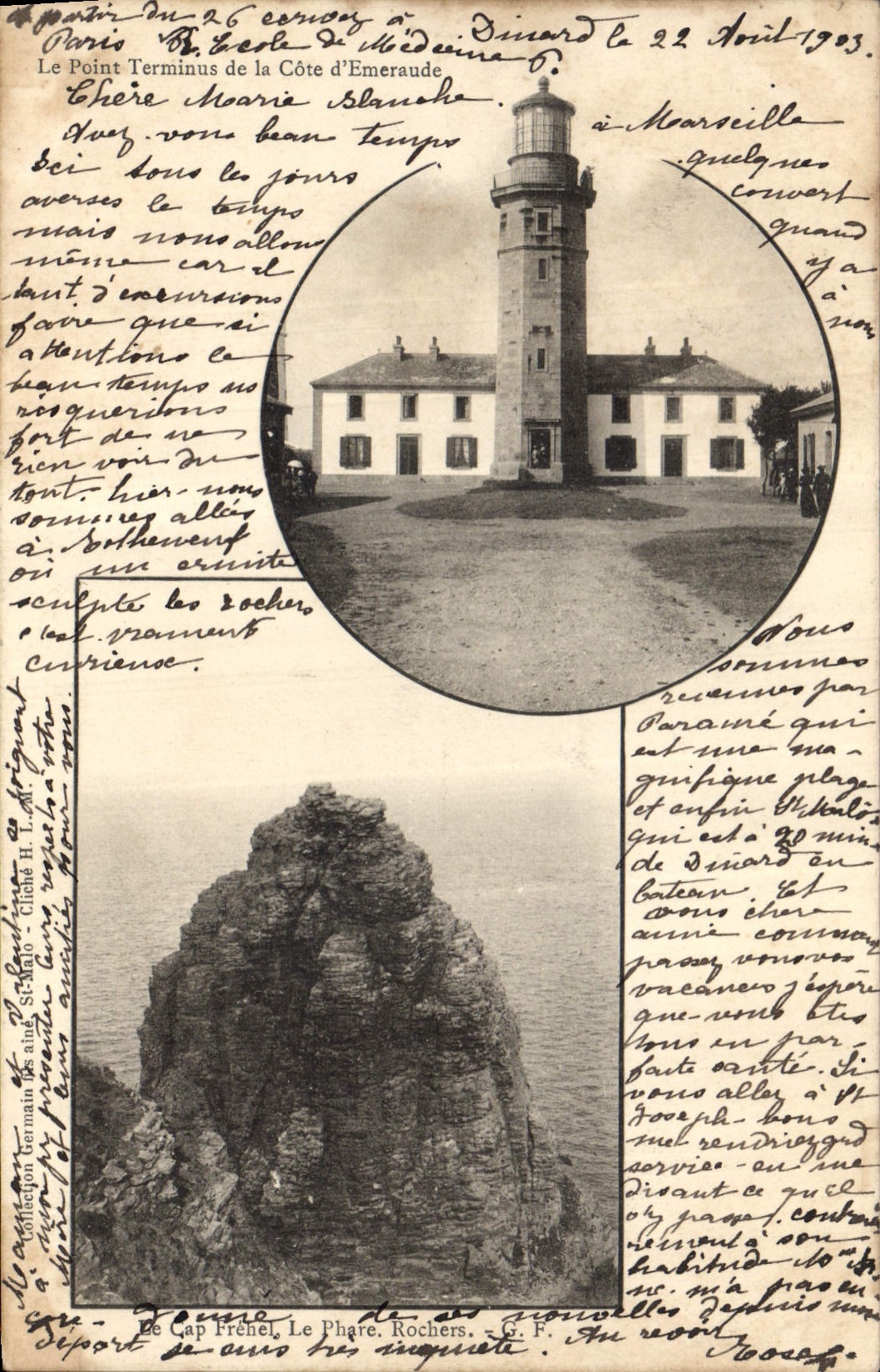 Vintage Postcard Headlight the Cape Frehel Rocks