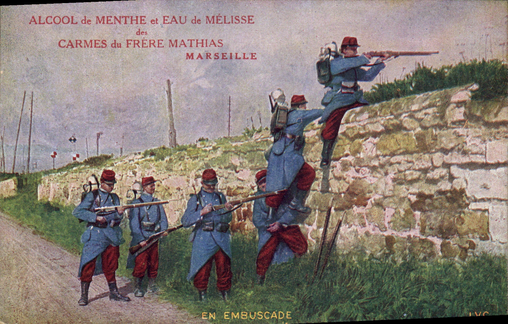 Vintage Postcard Militaria In ambush Brother Mathias Marseilles