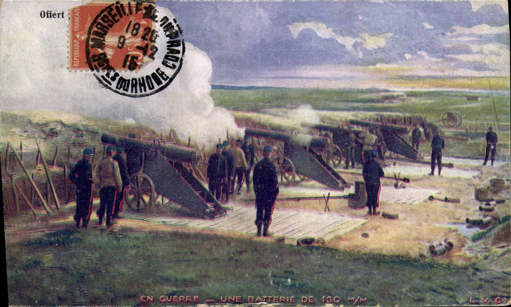 Vintage Postcard Militaria Guns a battery of 130mm