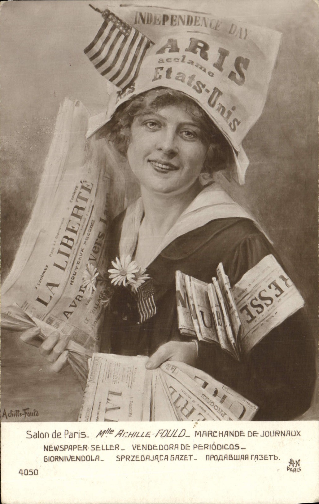 CPA Fantaisie Journaux Journal Salon de Paris Mlle Achille Fould Marchande de journaux