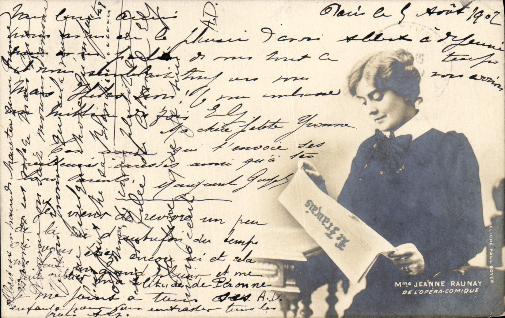 CPA Fantaisie Journaux Journal Le Francais Mme Jeanne Raunay de l'Opera Comique