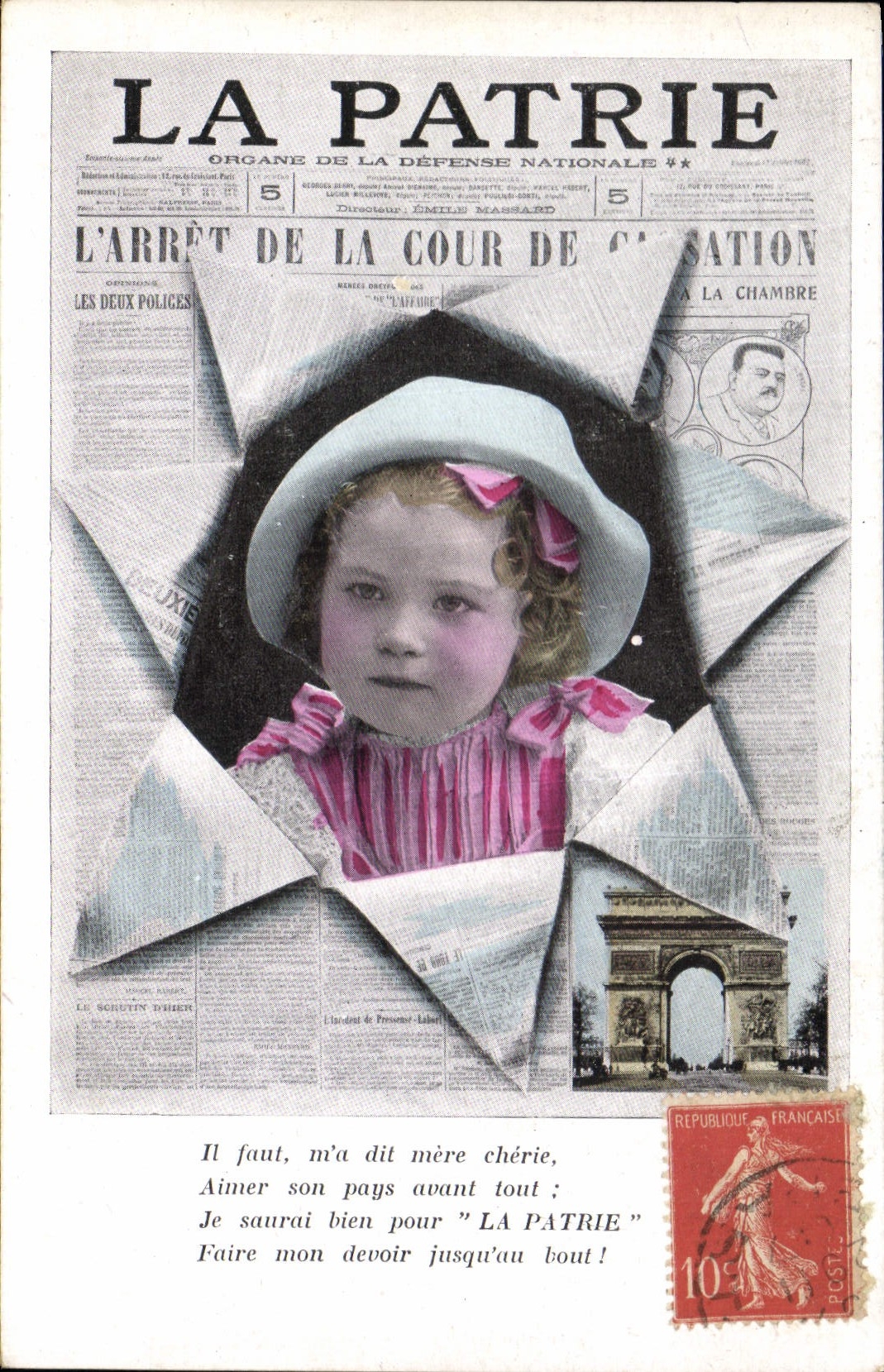 CPA Fantaisie Journaux Journal La Patrie Enfant Paris Arc de Triomphe