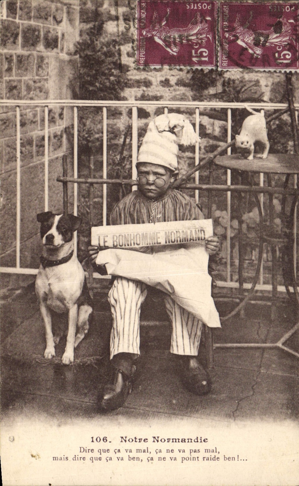 CPA Fantaisie Journaux Journal Notre Normandie Enfant Chien