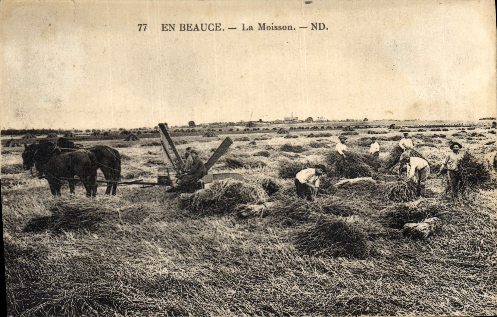 Postal Folclore Campesinos en Beauce la cosecha Caballo