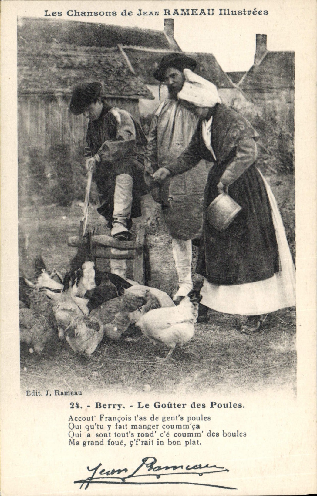CPA Folklore Paysans Les chansons de Jean Rameau illustrees Berry Le gouter des poules