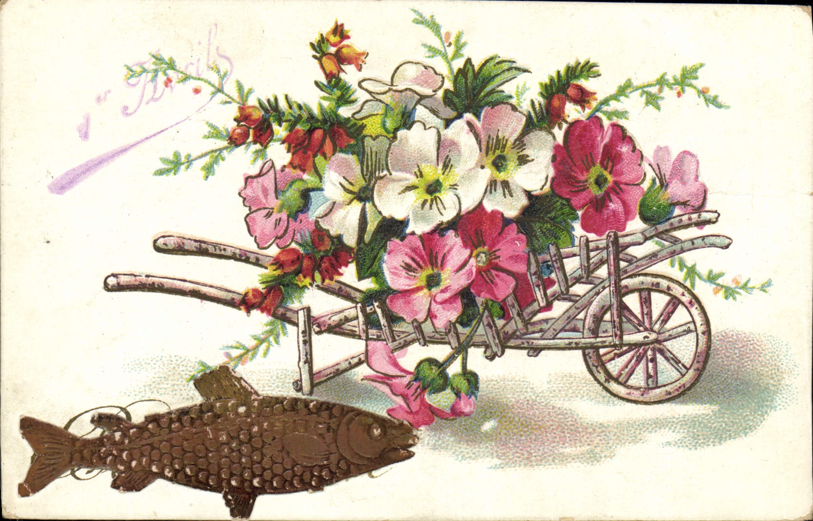 CPA Fantaisie Fleurs Poisson