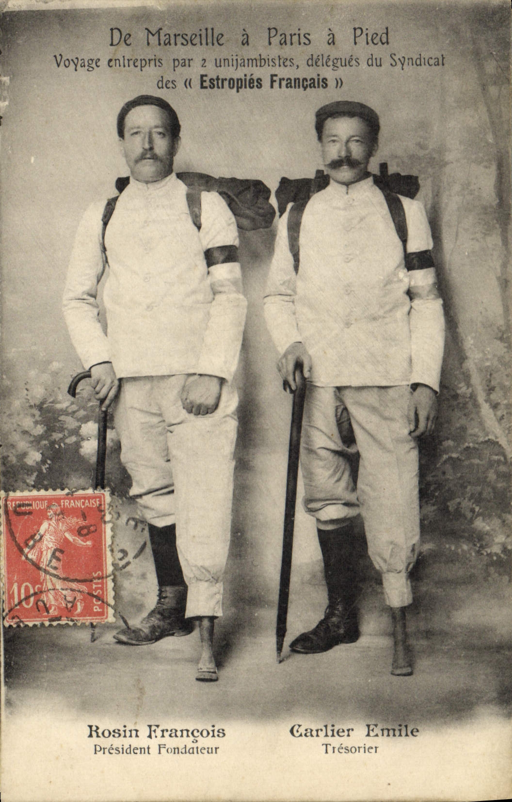 CPA Globe Trotters Globe-Trotters De Marseille a Paris a pied Estropies Francais Rosin Francois Carlier Emile TOP