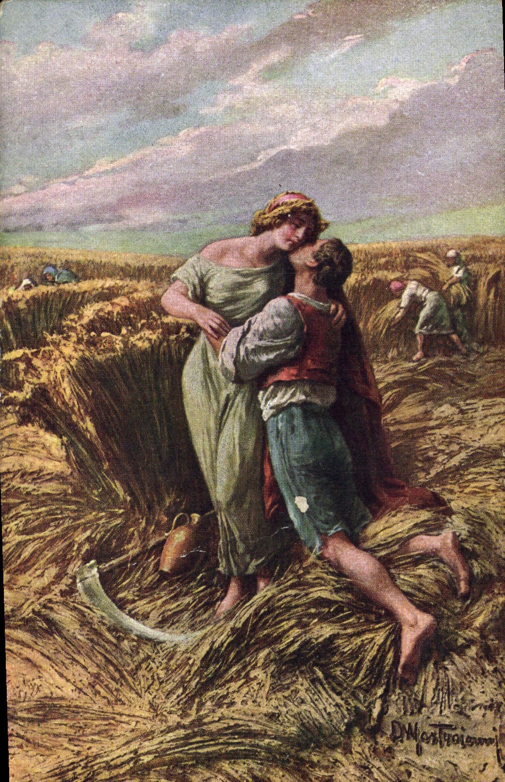 Postal Fantasia Ilustrador Mastroianni Amor campestre