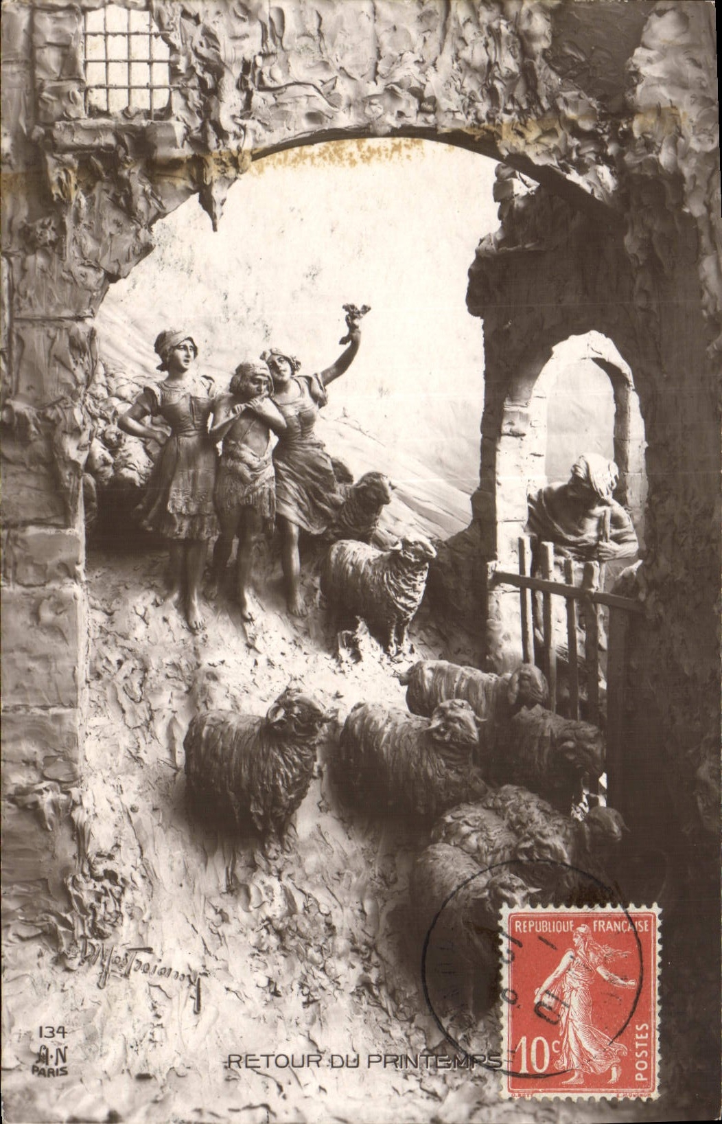 Postal Fantasia Ilustrador Mastroianni Vuelta de la primavera