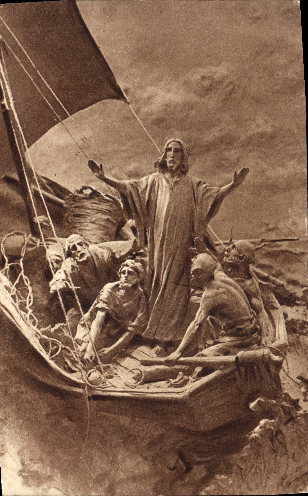CPA Fantaisie Illustrateur Mastroianni La Vita di Gesu calma la tempesta