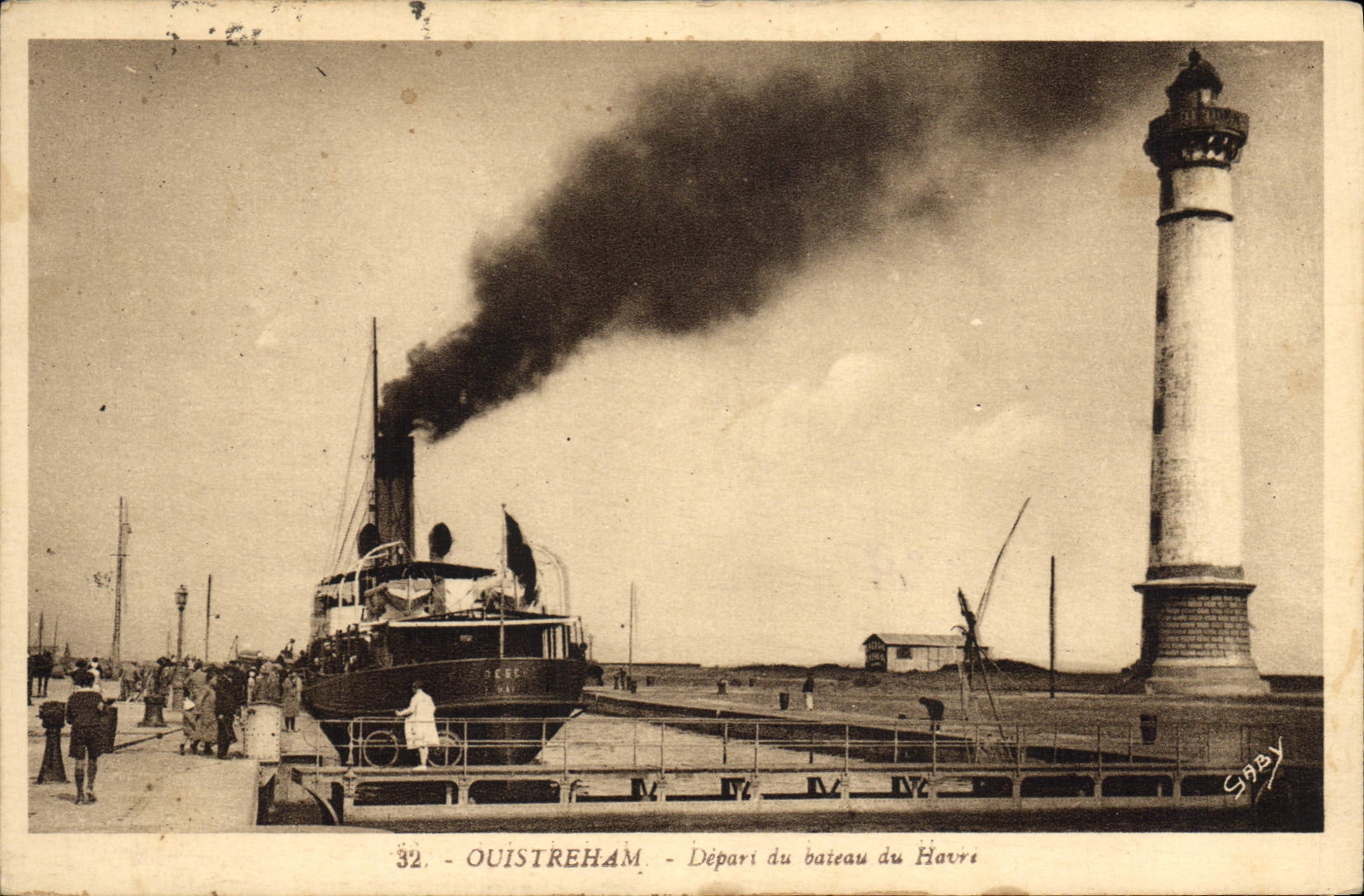 Vintage Postcard Headlight Ouistreham Departure of the boat of Le Havre