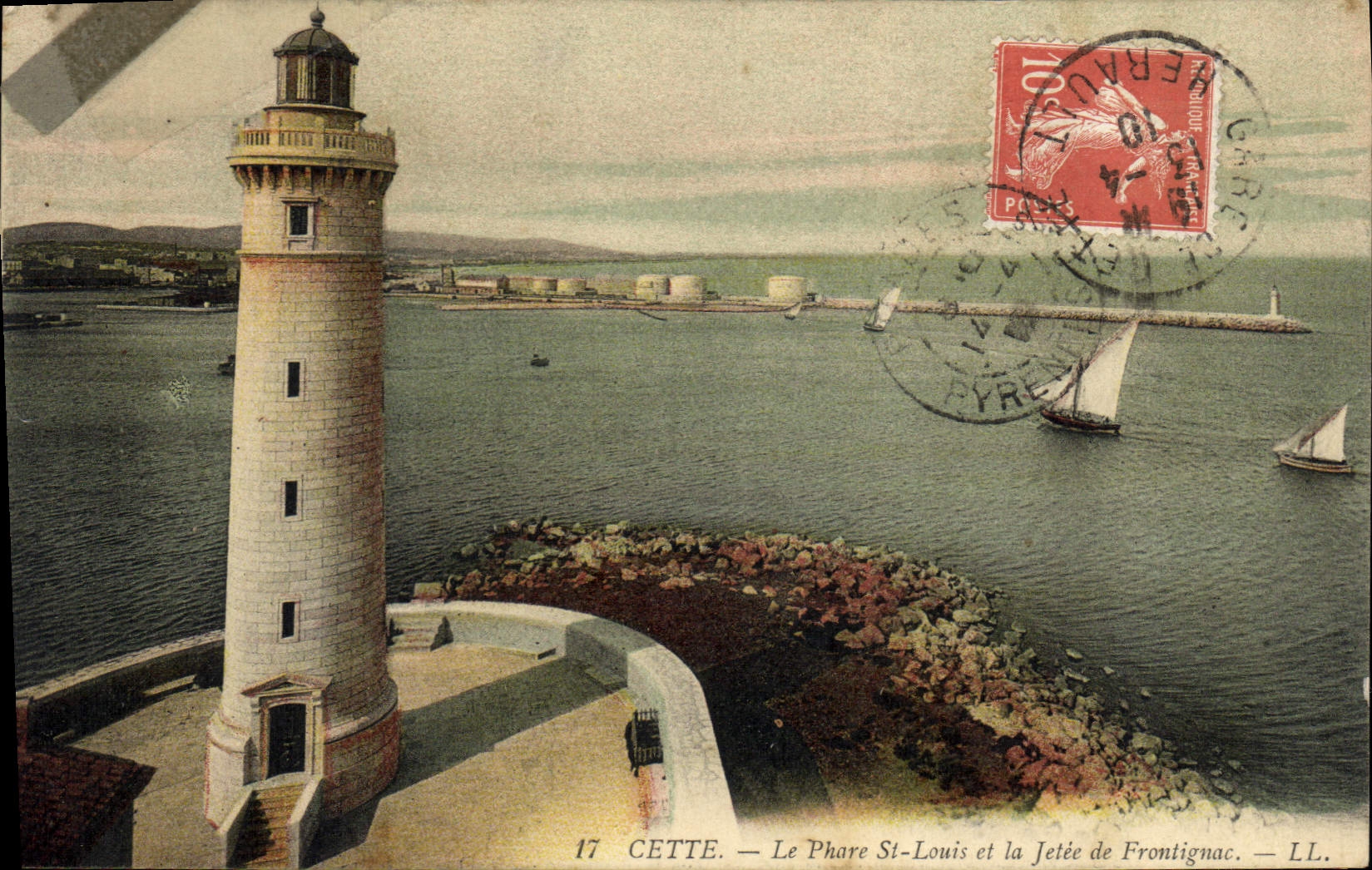 Vintage Postcard Headlight St Louis and the pier of Frontignac This Boats