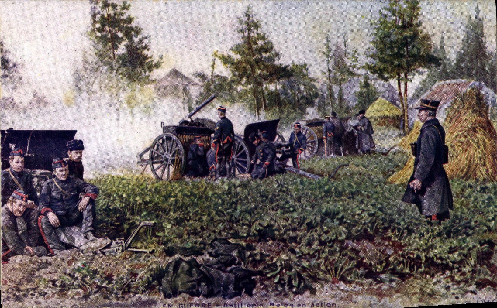 CPA Militaria Artillerie belge en action