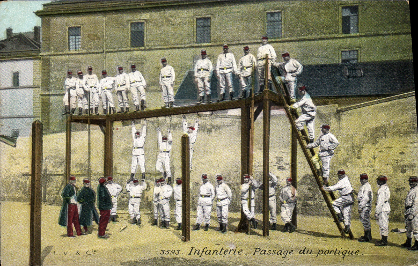 Vintage Postcard Militaria Infantry Passage of the gantry