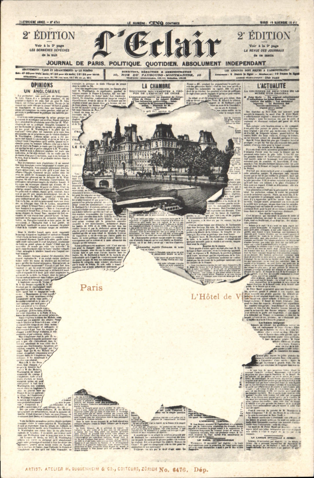 CPA Fantaisie Journaux Journal L'Eclair Paris Hotel de Ville