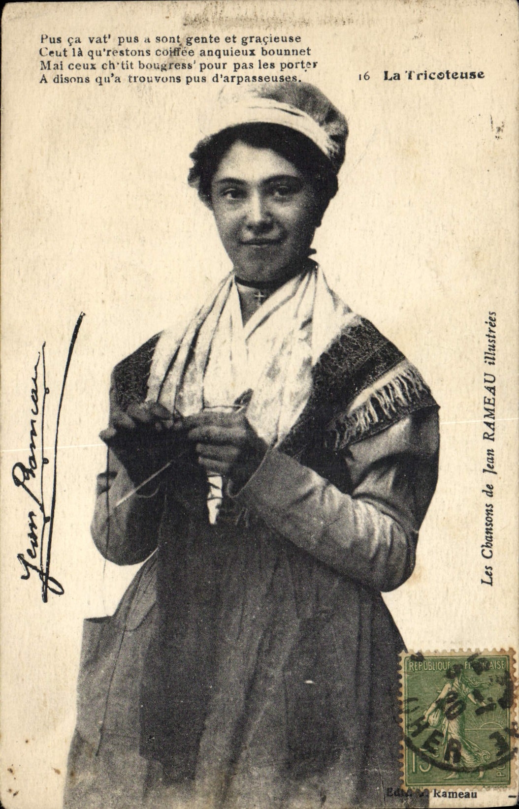 CPA Folklore Les chansons de Jean Rameau illustrees La tricoteuse