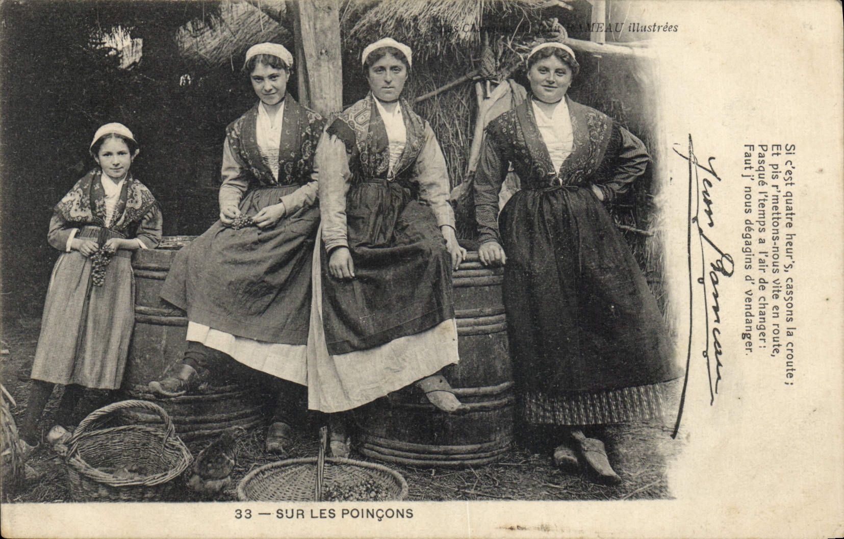 CPA Folklore Les chansons de Jean Rameau illustrees Sur les poincons Femmes