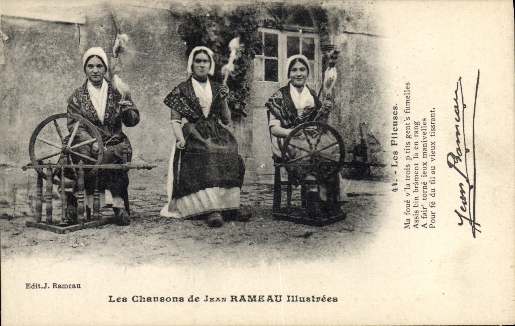 CPA Folklore Les chansons de Jean Rameau illustrees Les fileuses