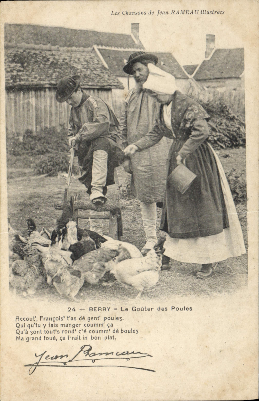 CPA Folklore Les chansons de Jean Rameau illustrees Berry Le gouter des poules