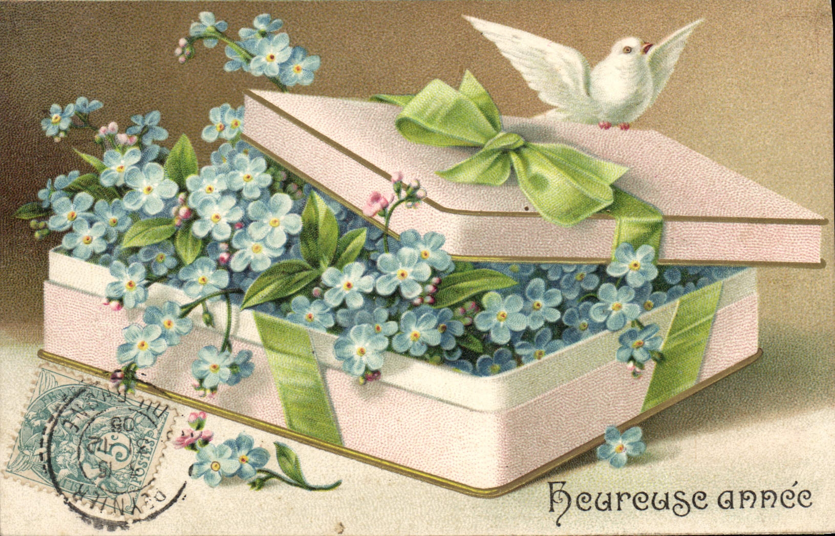 CPA Fantaisie Fleurs Colombe