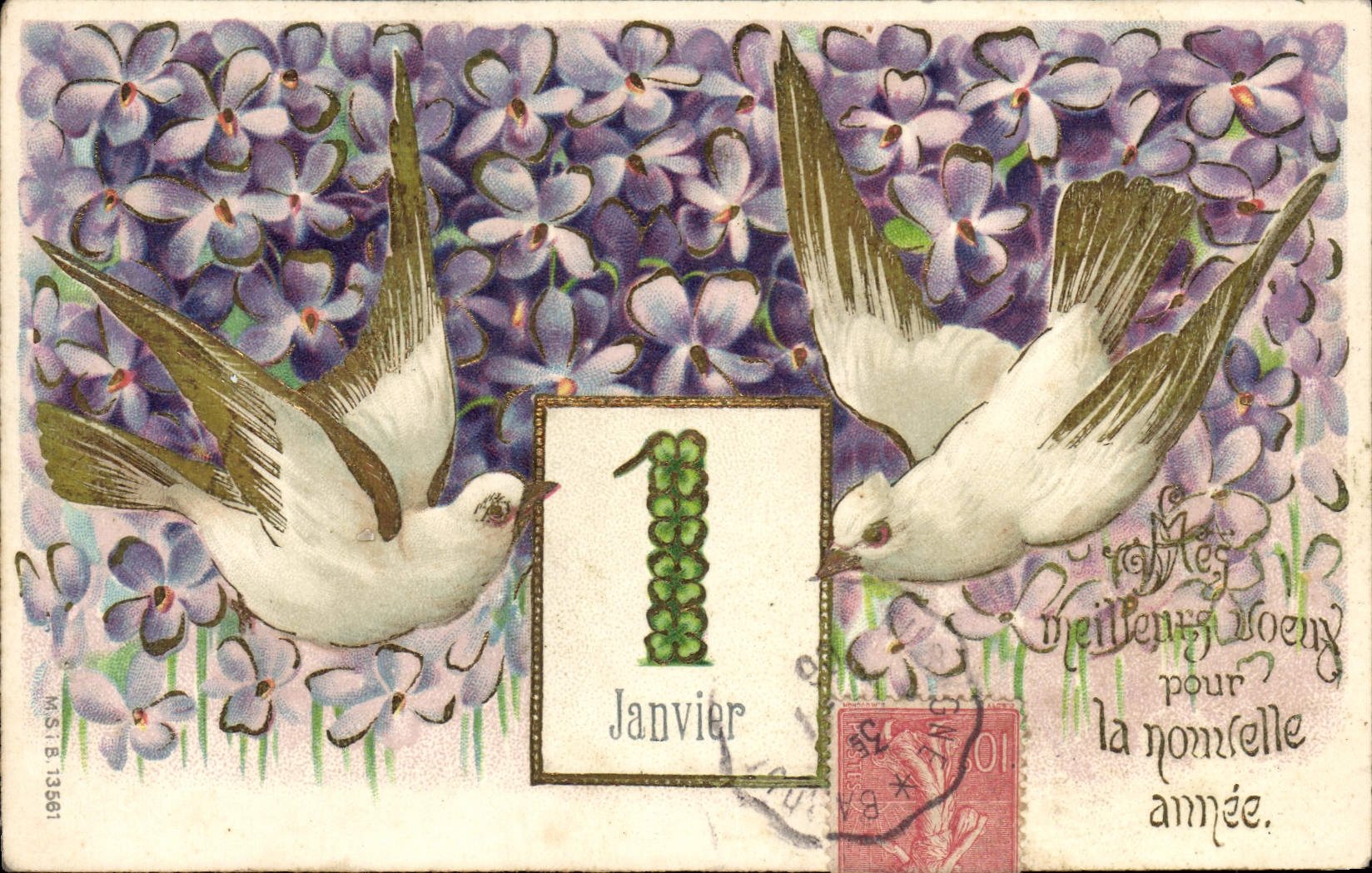 CPA Fantaisie Fleurs Oiseaux