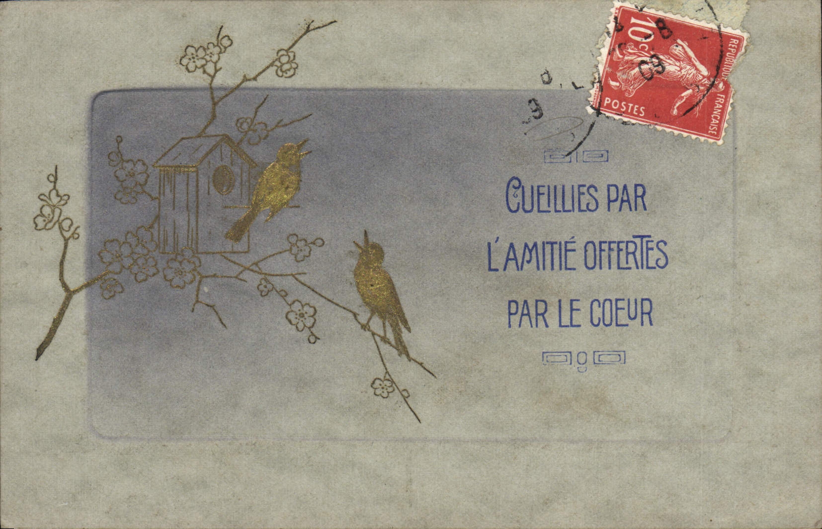 CPA Fantaisie Fleurs Oiseaux