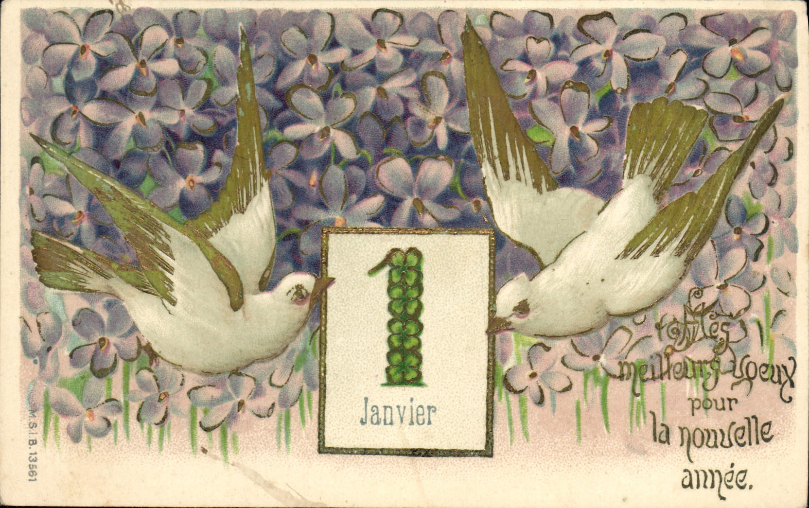 CPA Fantaisie Fleurs Oiseaux