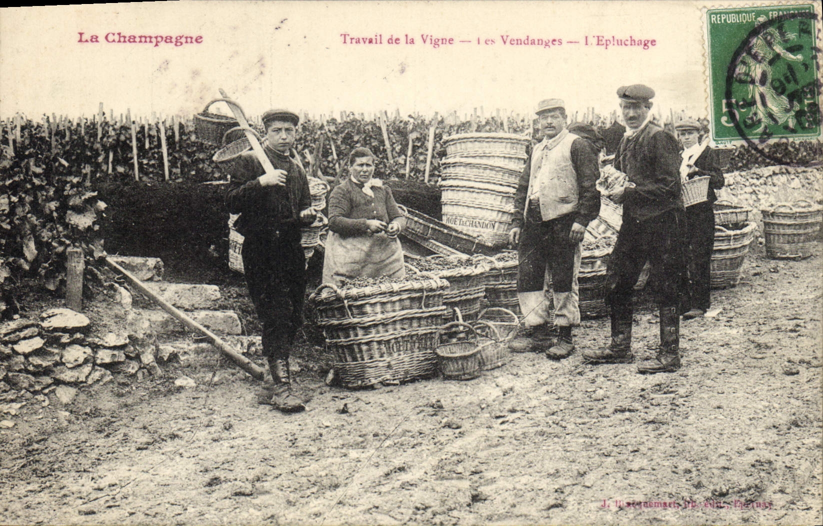 Postal Folclore Vid Vendimias Champaña el trabajo de la vid la peladura CUMBRE