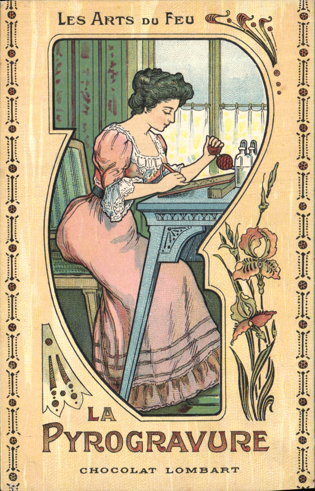 Vintage Postcard Publicity ceramicses the Pyrogravure Lombart Chocolate