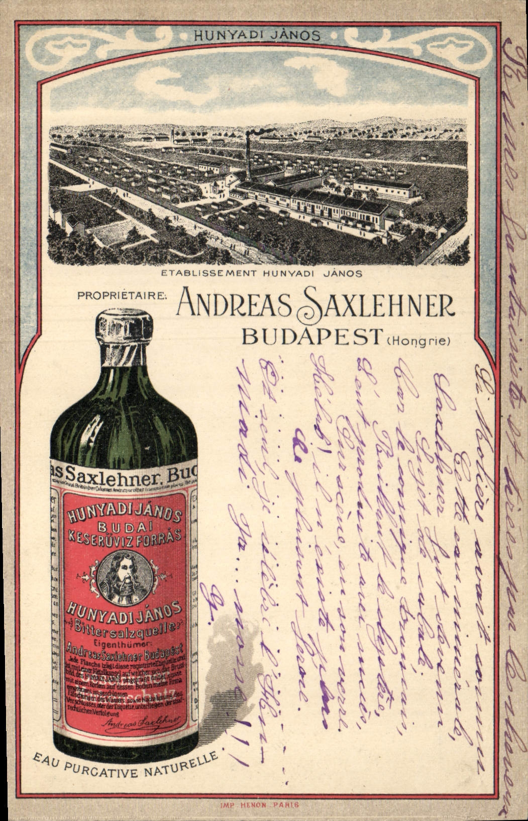 CPA Publicite Andes Saxlehner Budapest Hongrie Eau purgative Hungary TOP