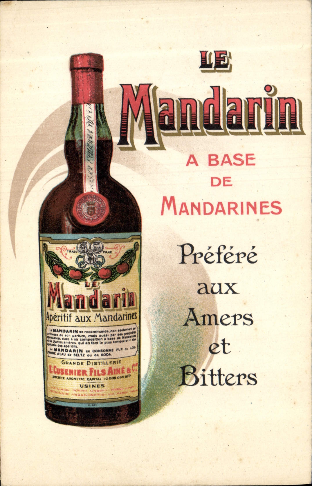 CPA Publicite Le Mandarin A base de mandarines Aperitif Alcool Cusenier Fils