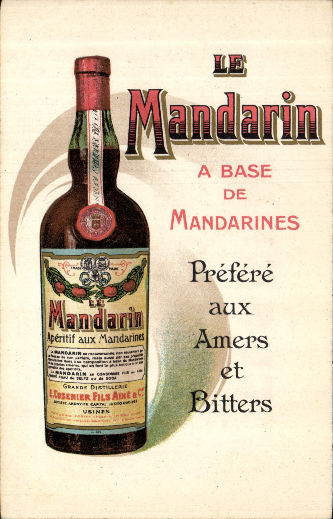 CPA Publicite Le Mandarin A base de mandarines Aperitif Alcool Cusenier Fils