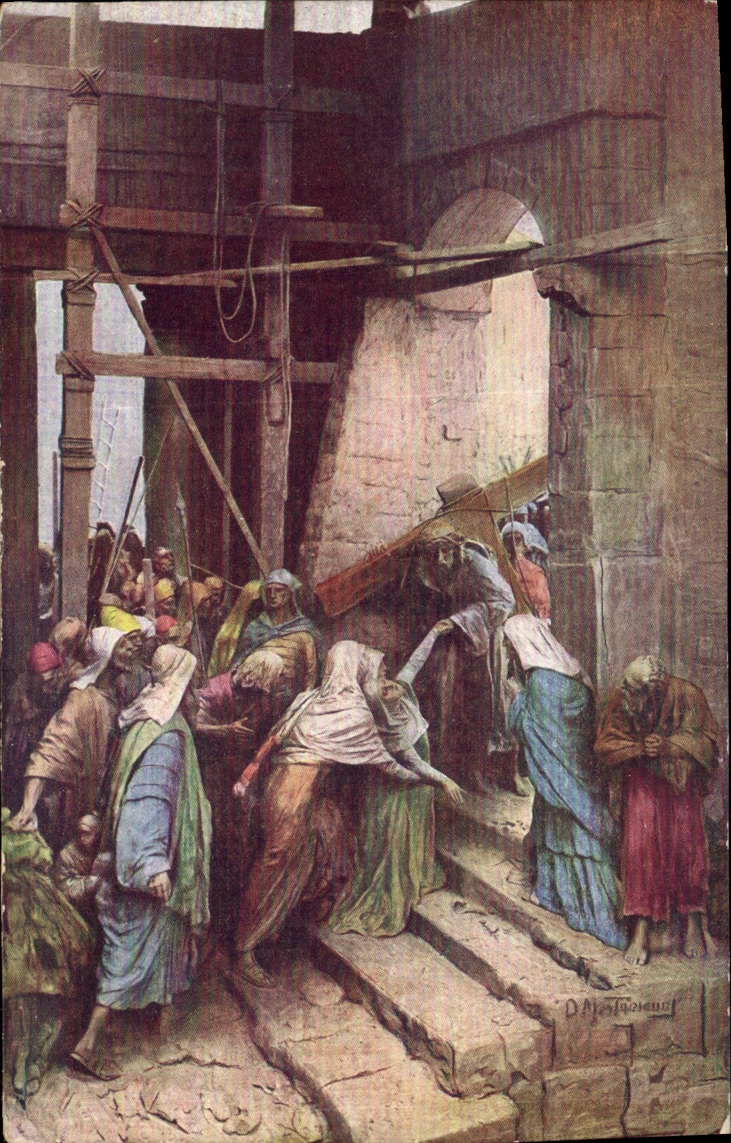 CPA Fantaisie Illustrateur Mastroianni Vie du Christ Jesus rencontre sa tres Sainte Mere