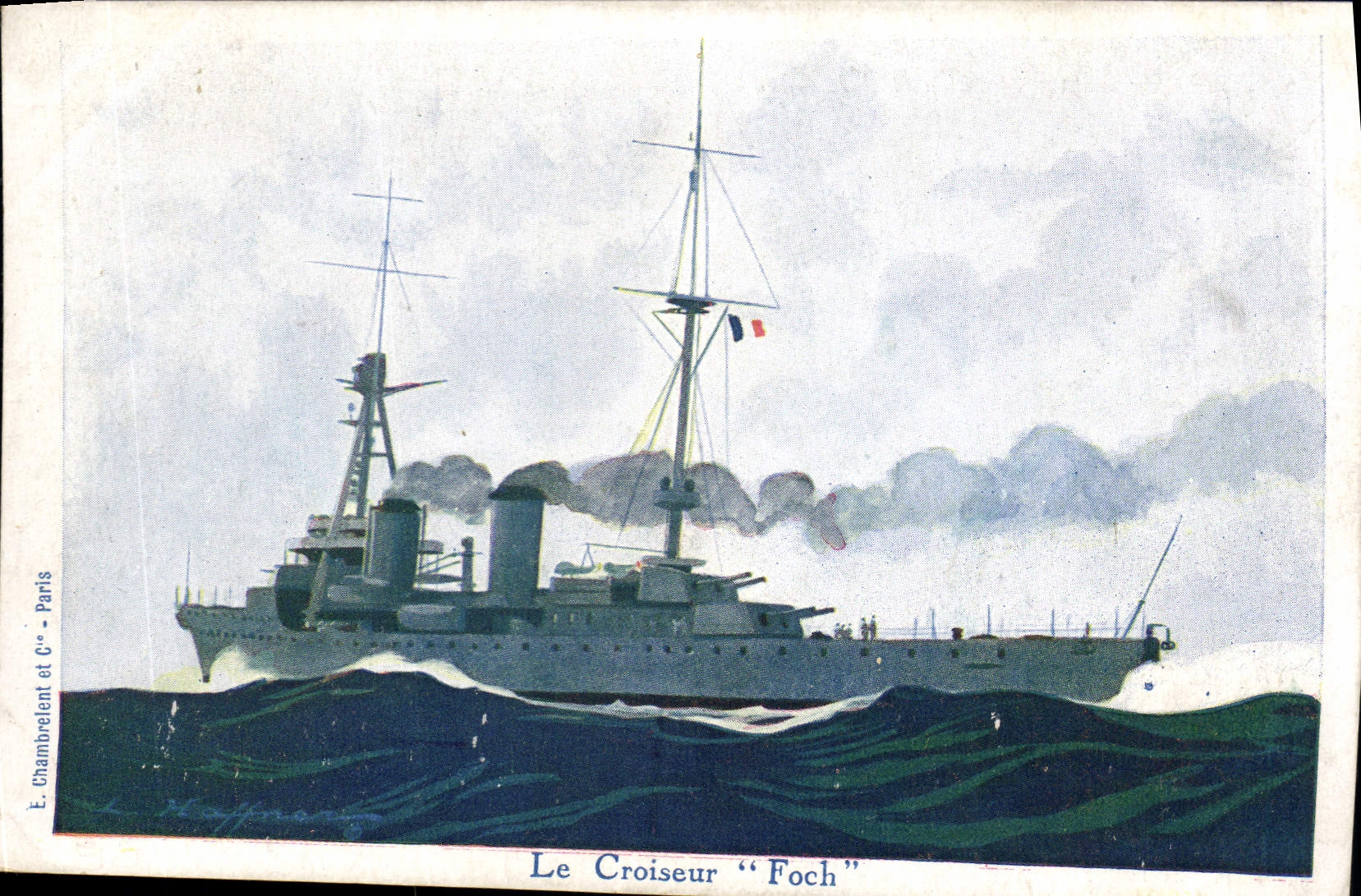 CPA Fantaisie Illustrateur Haffner Bateau de Guerre Le Croiseur Foch 