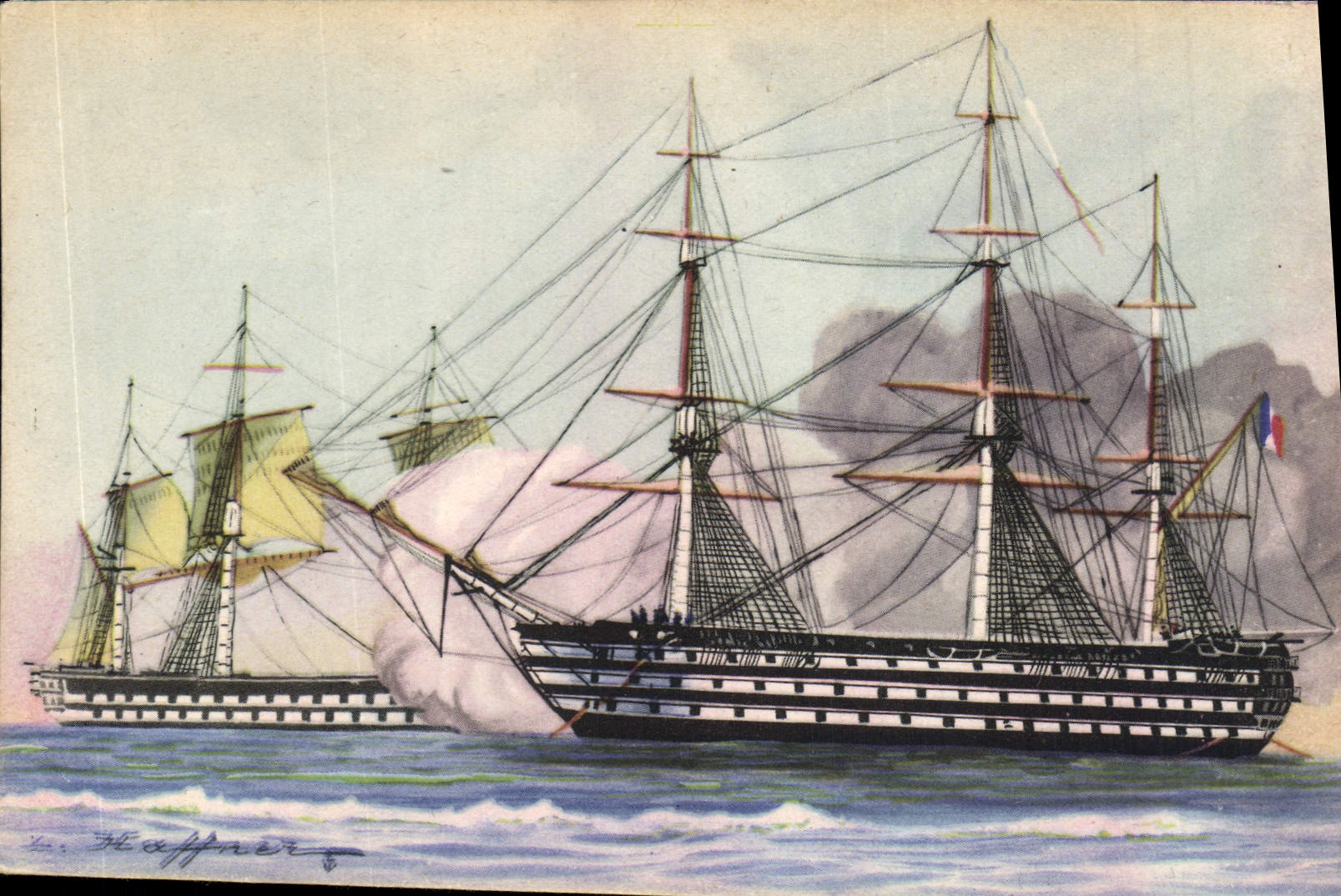 CPA Fantaisie Illustrateur Haffner Bateau de Guerre Vaisseaux Combat a l'embossage
