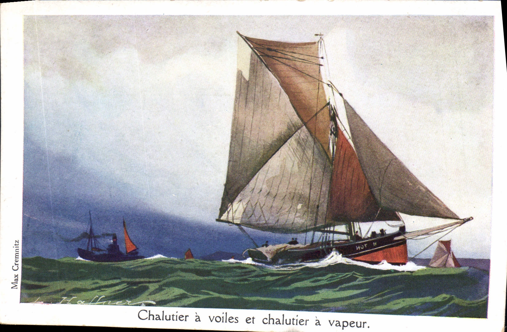 Postal Fantasia Ilustrador Haffner Barco Barco tiene velas y barco tiene vapor