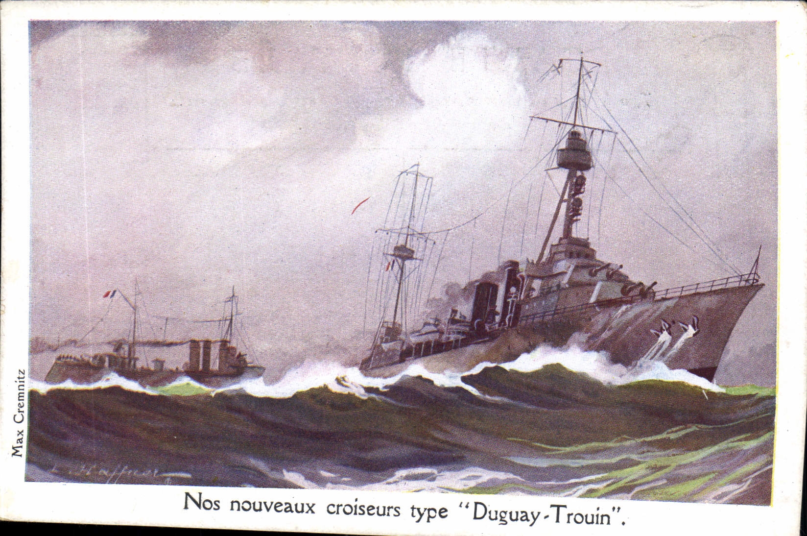 CPA Fantaisie Illustrateur Haffner Bateau de Guerre Croiseurs Type Duguay Trouin