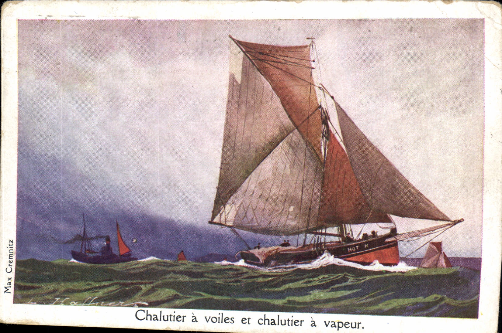 CPA Fantaisie Illustrateur Haffner Bateau Chalutier a voiles et chalutier a vapeur