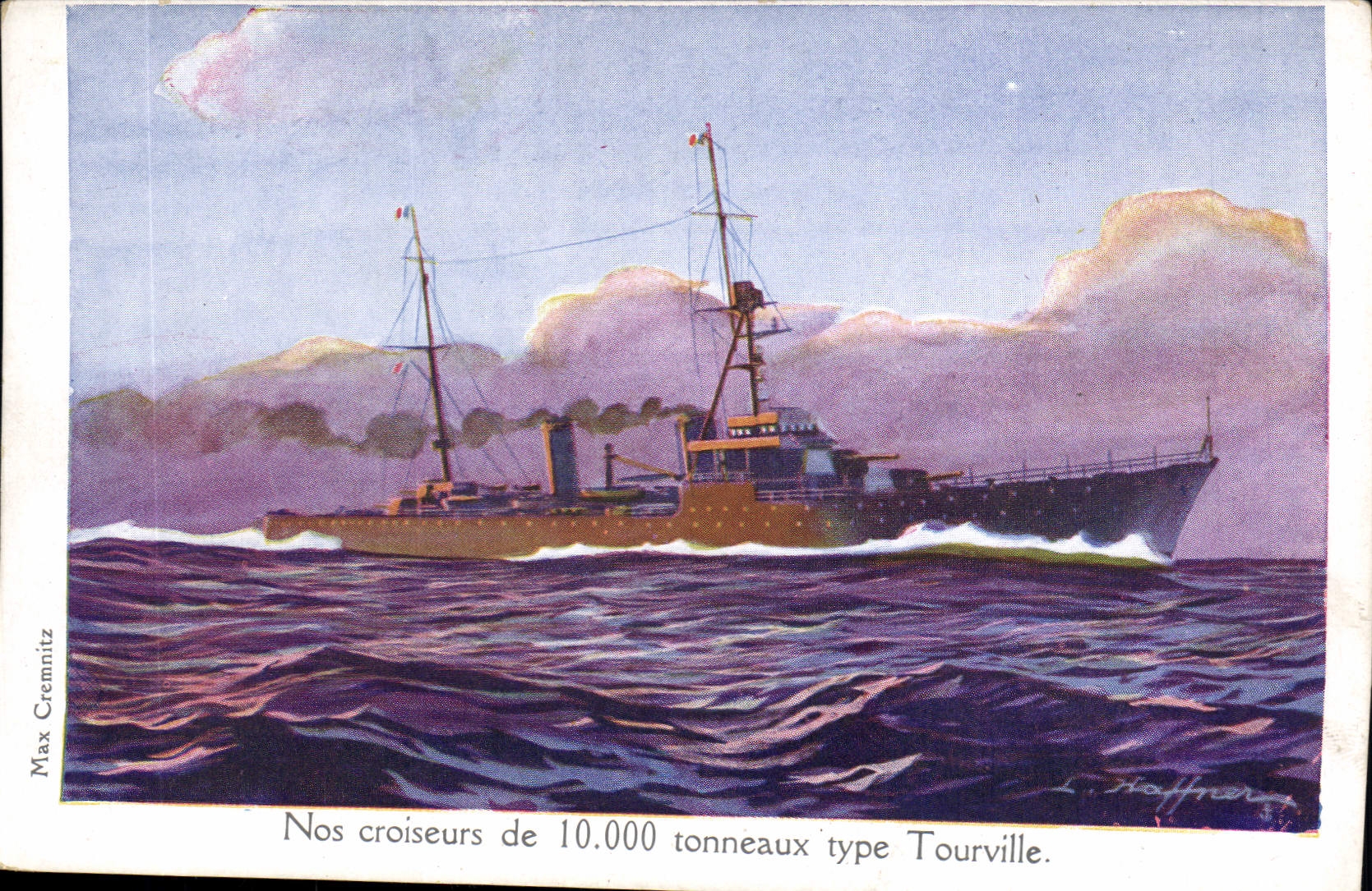 CPA Fantaisie Illustrateur Haffner Bateau de Guerre Croiseurs Type Tourville 
