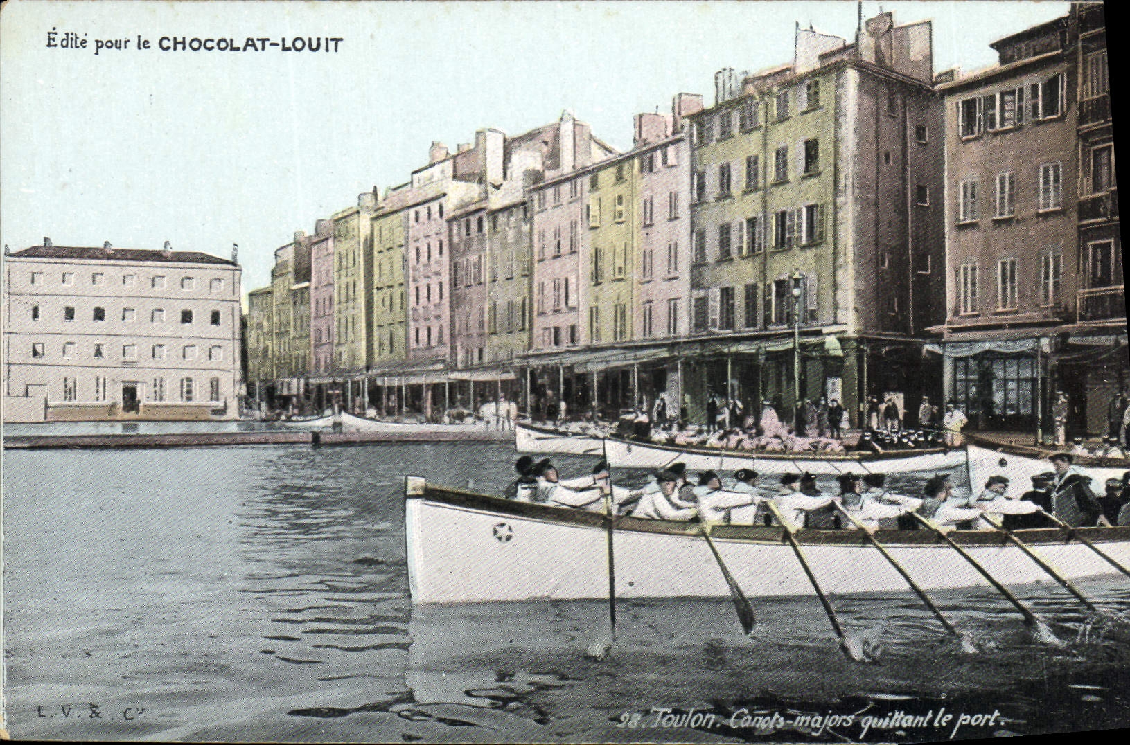 Postal Militaria Toulon Botes - comandantes que dejan el puerto Barca