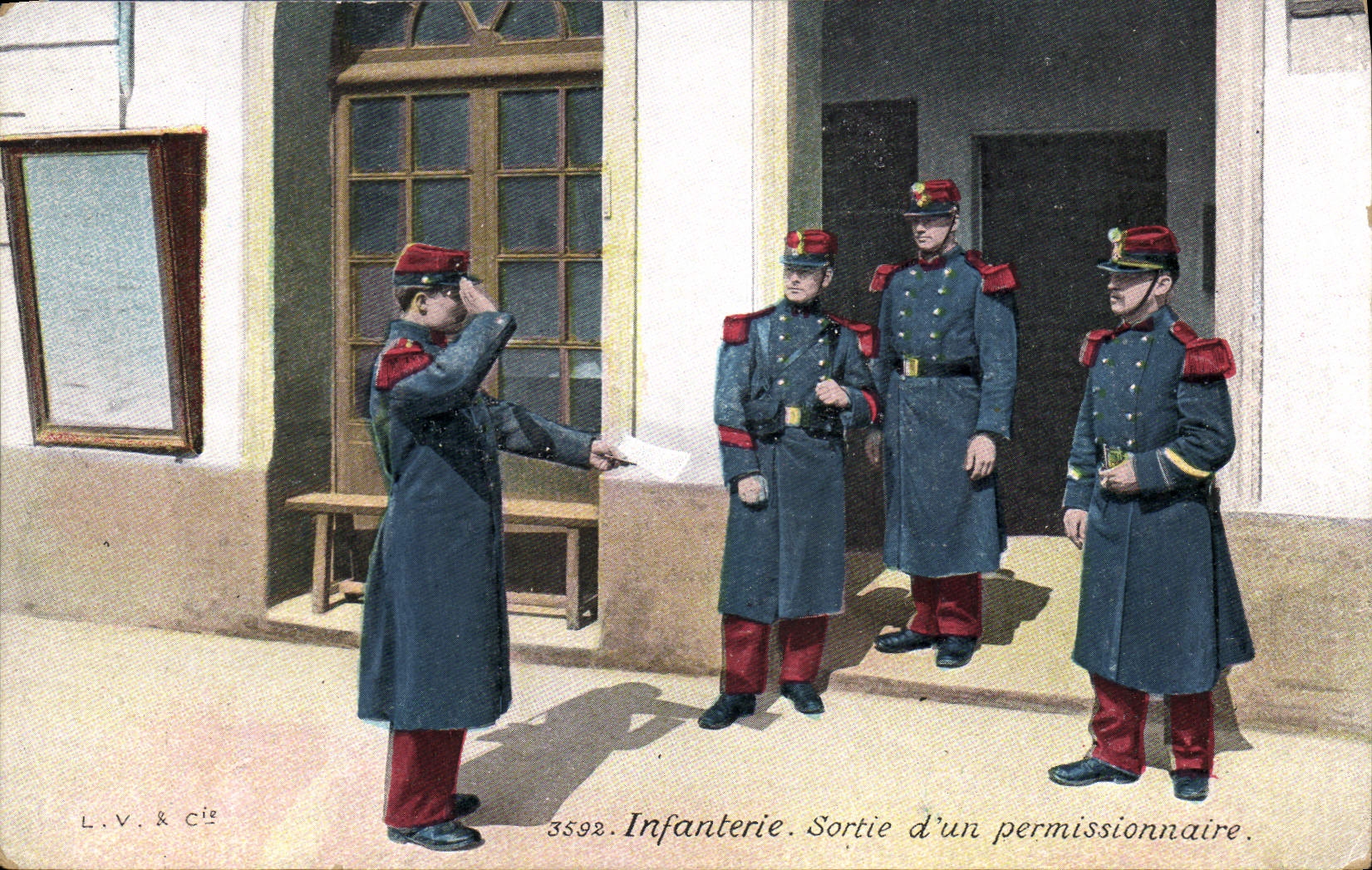 CPA Militaria Infanterie Sortie d'un permissionnaire