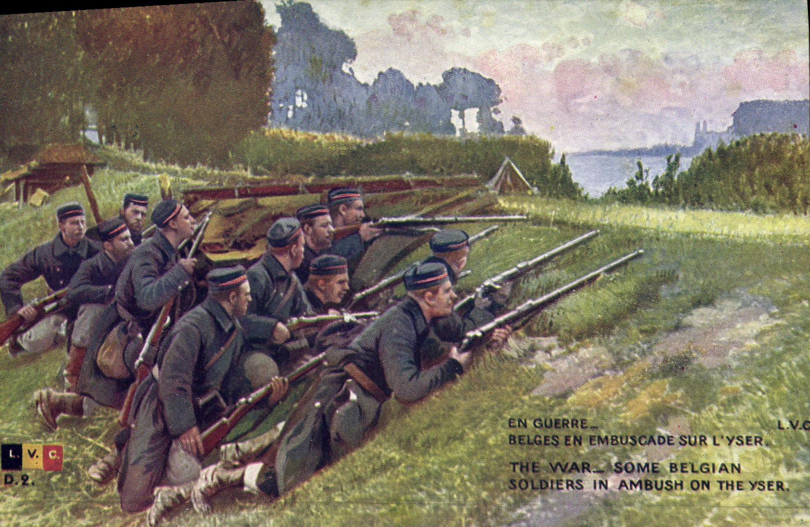 CPA Militaria Belges en embuscade sur l'Yser