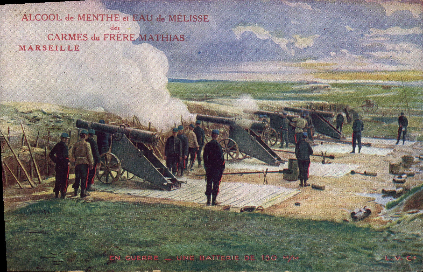 CPA Militaria Une batterie de 130 mm Frere Mathias
