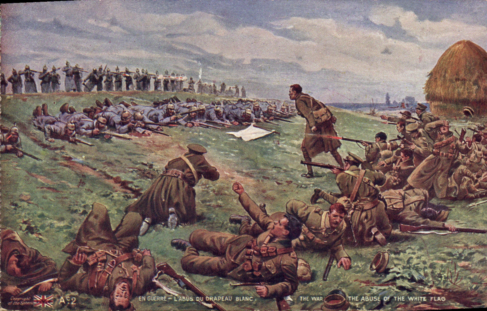 CPA Militaria L'abus du drapeau blanc